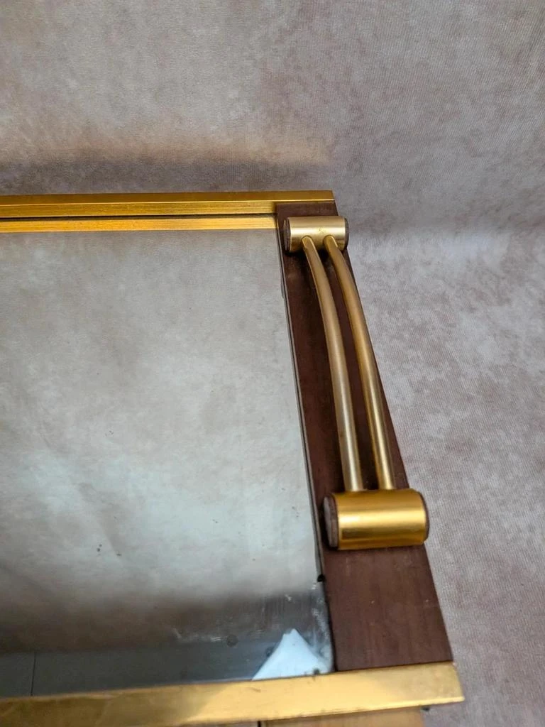 Vintage Art Deco houten en goudkleurig metalen plateau – photo 4
